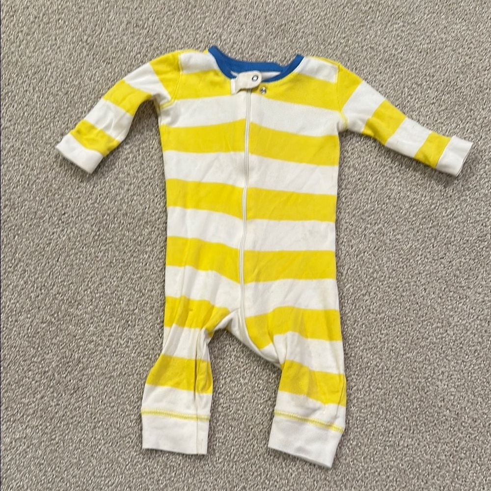 Primary Yellow and White Striped Footies with Long Sleeves 6-9 months